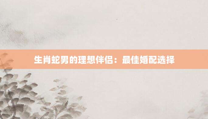 生肖蛇男的理想伴侣：最佳婚配选择